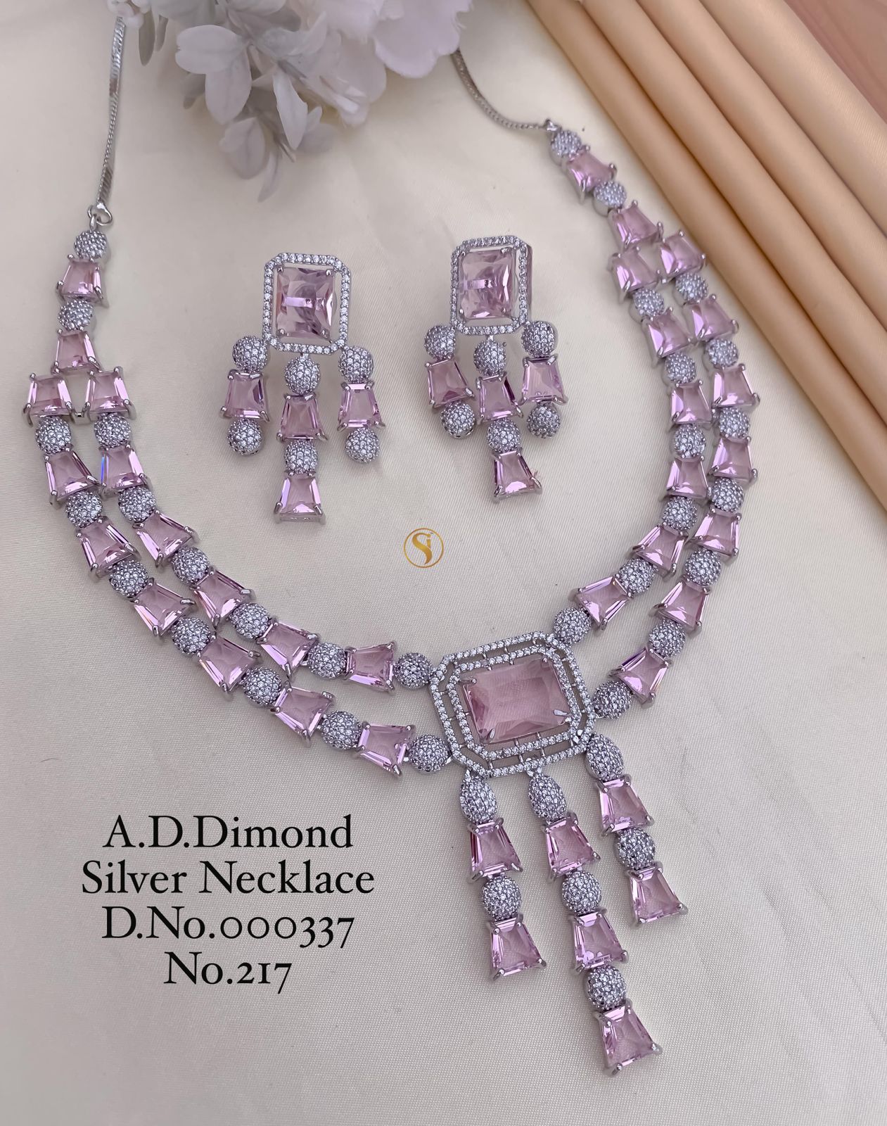 2170 AD Party Wear Designer Diamond Silver Necklace Set Wholesale Online
